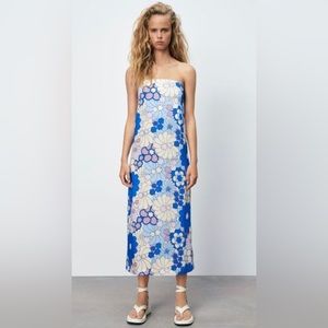 NWT ZARA Women’s Medium Midi Strapless Floral Dress